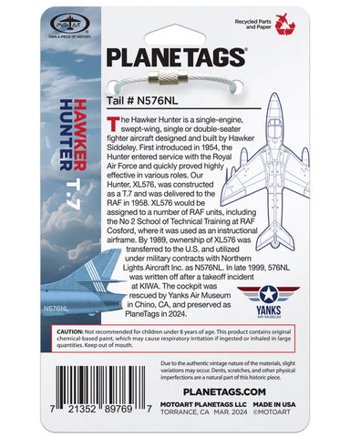 Hawker Hunter T.7  Plane Tags Moto Art