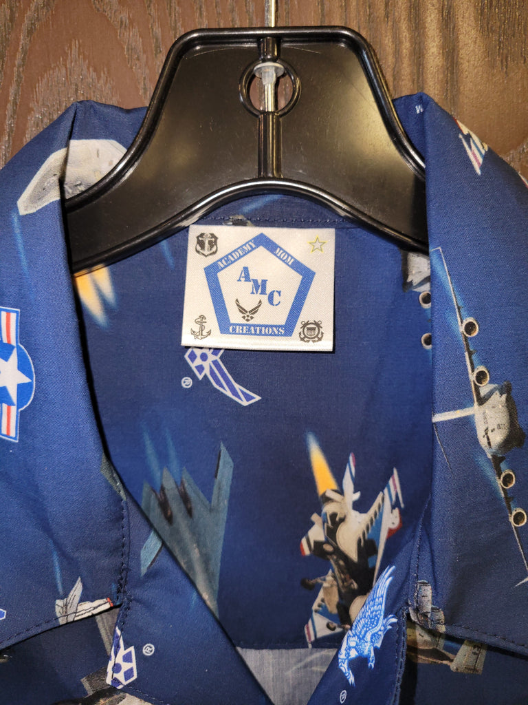 USAF/USAFA Fully Licensed Hawaiian style shirt. 100%cotton/made in CA