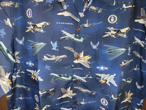 USAF/USAFA Fully Licensed Hawaiian style shirt. 100%cotton/made in CA
