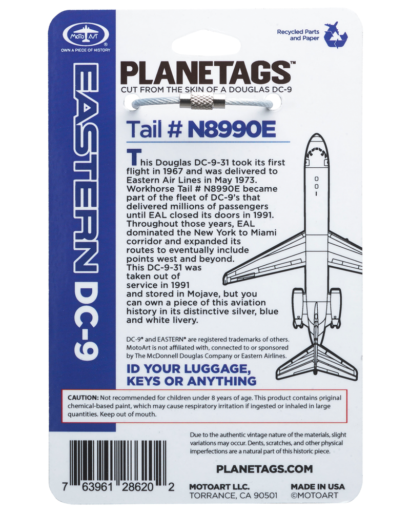 Douglas DC-9-Polished Eastern Air Lines Plane Tag
