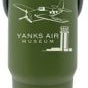 Green tumbler with Yanks Air Museum logo on a white background