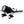 A desk clock designed to resemble a black and white Gee Bee racing airplane with wings and propellers.