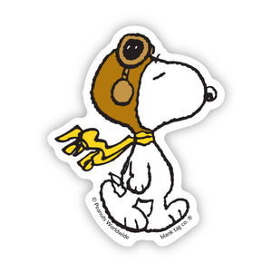 Cartoon Snoopy dog with goggles and a yellow scarf on a white background