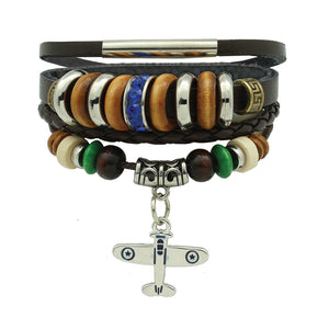 Leather bead bracelet with star insignia aircraft 