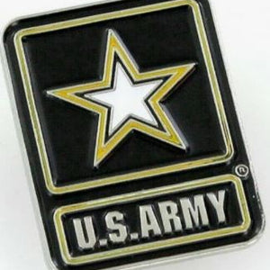 Army logo pin with a gold star on a black background with the text 'U.S.A.R.M.Y.'