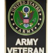 A pin with the United States Army emblem and the text 'ARMY VETERAN' on it.