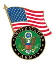 A lapel pin featuring the United States Army emblem with an American flag.
