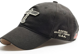 Black cap with Boeing Aircraft Company U.S.A. logo on a white background