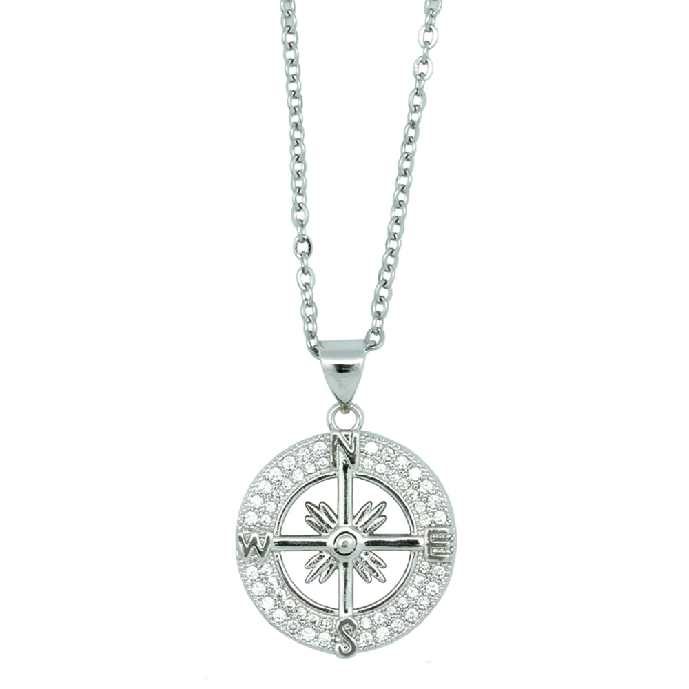 Compass Necklace with Cubic Zirconia Stones