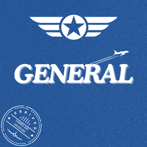 Logo with a star and wings on a blue background, featuring the word 'GENERAL'.