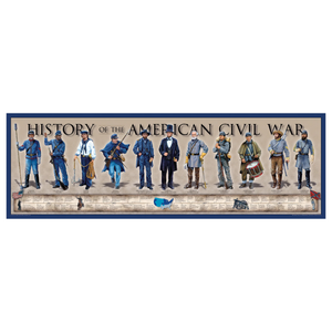 Decorative panel titled 'History of the American Civil War' with illustrations of soldiers in various uniforms.