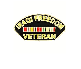 Patch with 'Iraqi Freedom Veteran' text and ribbons on a white background
