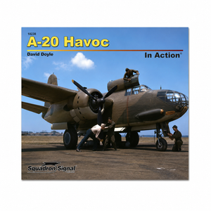 Book cover of 'A-20 Havoc In Action' with a World War II-era airplane and personnel on a runway.