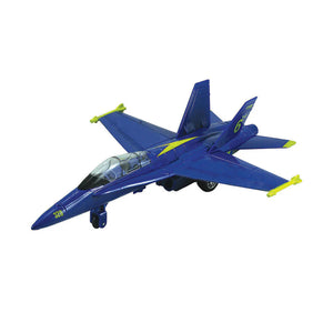 Blue and yellow jet model on a white background
