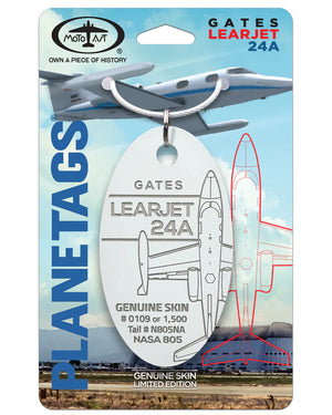 Gates Learjet 24A Moto Art plane tag packaging with airplane illustration on a blue background