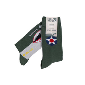 Green Airplane Socks 'P-40 Warhawk’ with Shark mouth
