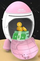 ROCKET PIGGY BANK  Red/Blue/Pink