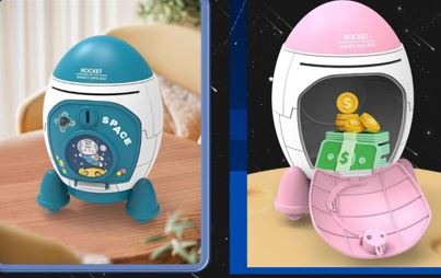 ROCKET PIGGY BANK  Red/Blue/Pink