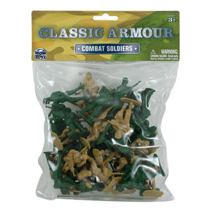 Package of toy combat soldiers with 'Classic Armour' branding on a white background