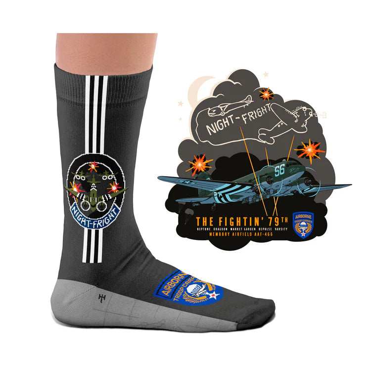 Airplane Socks 'Night Fright C47' Heel Thread