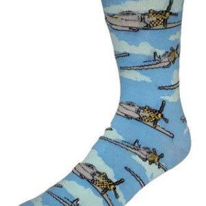 Socks with airplane pattern on a blue background