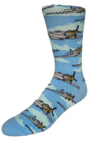 Socks with airplane pattern on a blue background