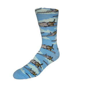 Socks with airplane pattern on a blue background