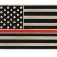 A pin with a design resembling the American flag with a red horizontal stripe.