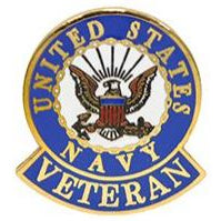 A pin with the United States Navy Veteran emblem.