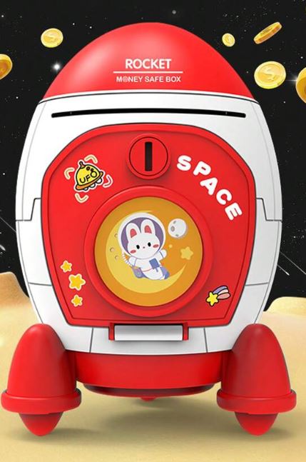 ROCKET PIGGY BANK  Red/Blue/Pink