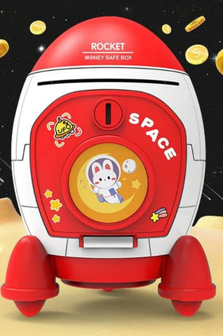 ROCKET PIGGY BANK  Red/Blue/Pink