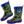 A pair of glossy rubber rain boots with a green camouflage pattern, royal blue trim, and red soles. One boot features a winged star emblem on the side, and the other shows a red and blue stripe patch near the sole.