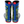 A pair of children's rain boots shown from the back, featuring a green and black camouflage pattern with bright blue sides and red pull tabs and soles. The name 'Stephen Joseph' is printed on the back of the soles.