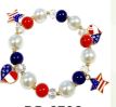 Red White Blue American Heart Charm Stretch Bracelet
