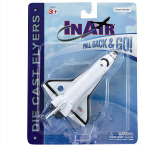 Toy space shuttle in packaging with 'InAir' branding on a white background