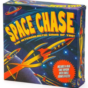 Box of 'Space Chase' game with space-themed design and text.