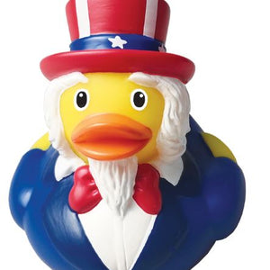 Rubber duck with Uncle Sam costume on a white background