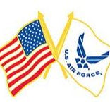 A pin with the United States flag and the U.S. Air Force logo crossed together.