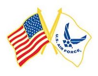 A pin with the United States flag and the U.S. Air Force logo crossed together.
