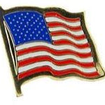 A pin with the design of the United States flag.