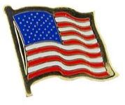 A pin with the design of the United States flag.