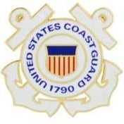 A pin badge featuring the United States Coast Guard anchor emblem with the text 'U.S. COAST GUARD 1790'.