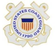 A pin badge featuring the United States Coast Guard anchor emblem with the text 'U.S. COAST GUARD 1790'.