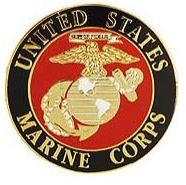 A round pin badge with the United States Marine Corps logo, featuring a golden eagle.