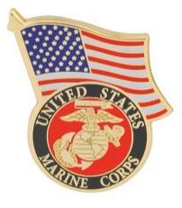 A pin with the United States Marine Corps logo and the American flag.