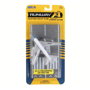 Daron Runway 24 collectible diecast model of VC-25 Presidential Air Force One, packaged in its original yellow and blue blister card.