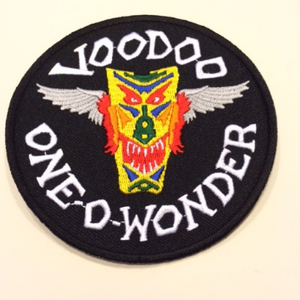 Voodoo One D Wonder patch with colorful face design on a black background
