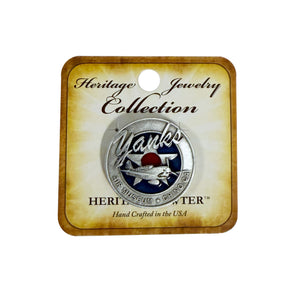 Jewelry collection card with a silver pin featuring 'Yanks' branding on a white background.