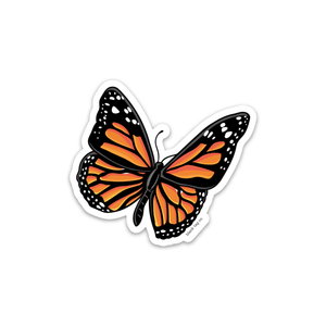 Monarch butterfly sticker with orange and black wings on a white background