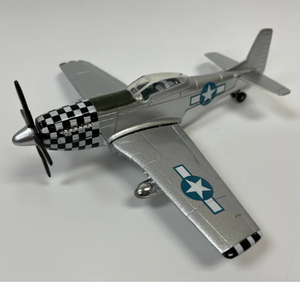 P-51 Mustang airplane with checkered propeller on a white background